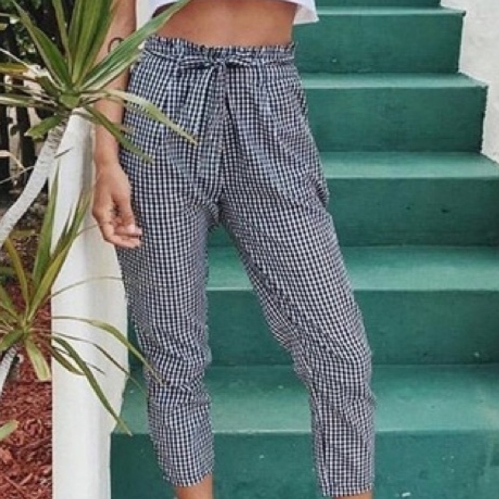 LF Mint Vanilla Gingham Black & White Check Paperbag Pants